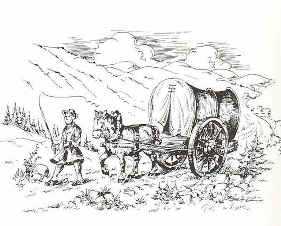 Zeichnung, Planwagen um 1700, von Leo Bittner, Schmallenberg