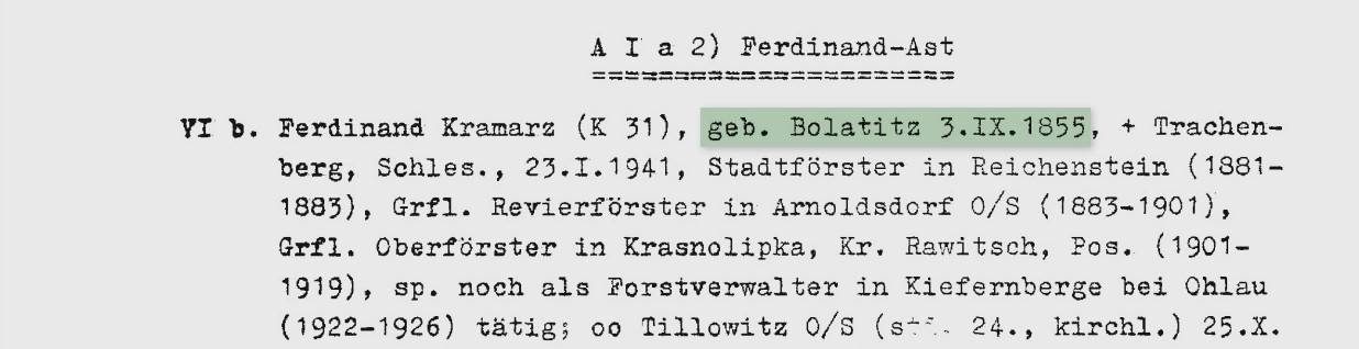 Ferdinands Geburtsdatum in der Familienchronik