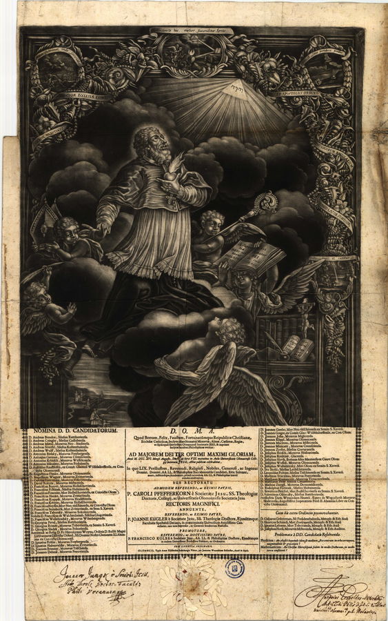 Titelblatt Uni Olmütz (CZ), mit Nenn. d. akad. Grades, Name und Herkunft des Bachelors